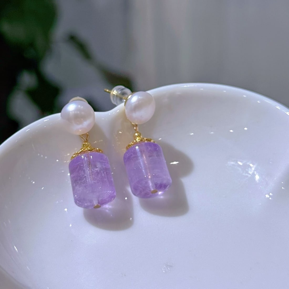 Natural Amethyst Pearl Earrings - 6