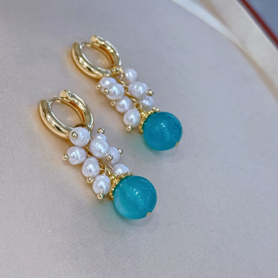 Natural Pearl Crystal Amazonite Earrings - 2