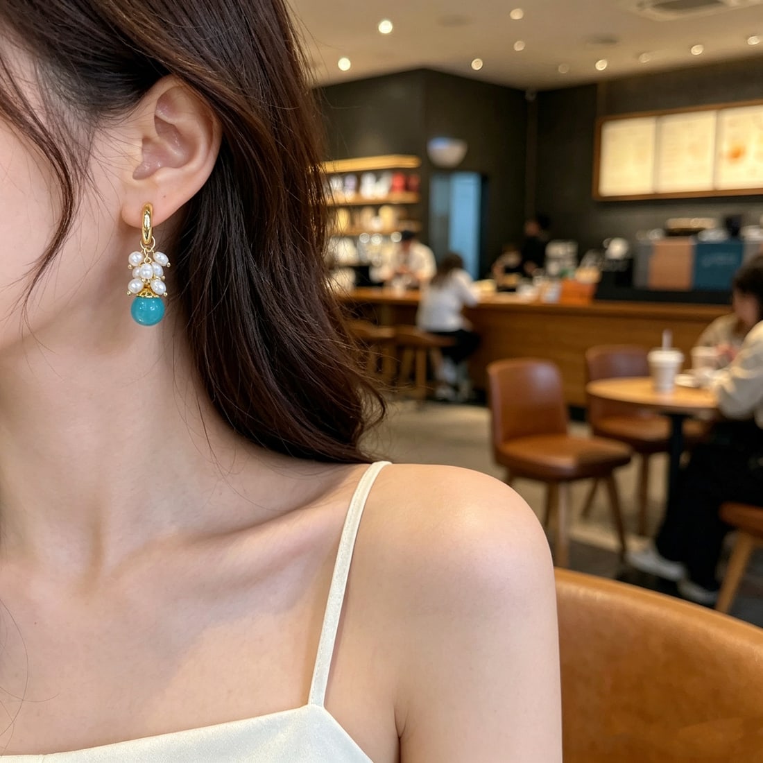 Natural Pearl Crystal Amazonite Earrings - 4