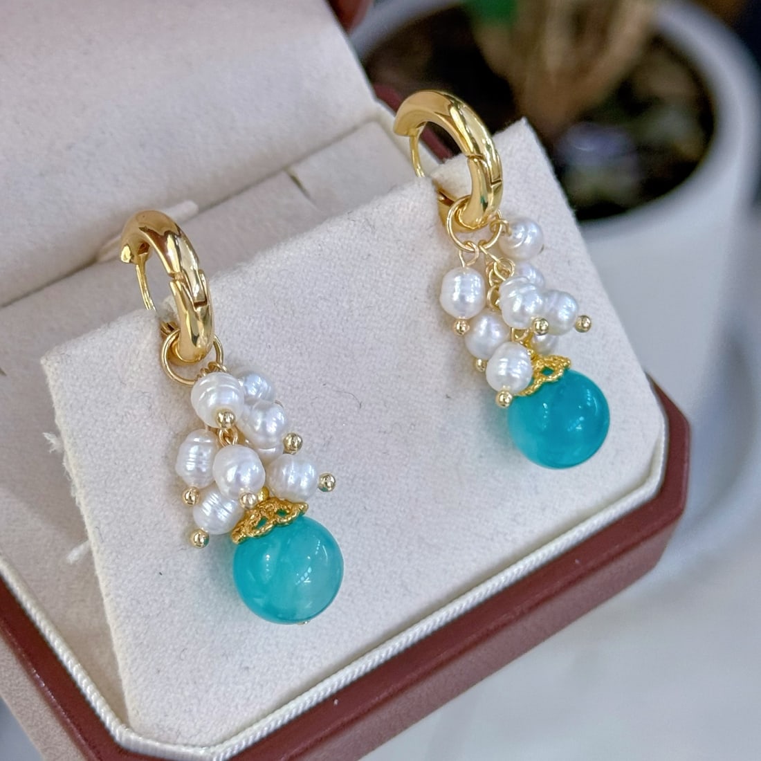 Natural Pearl Crystal Amazonite Earrings - 5