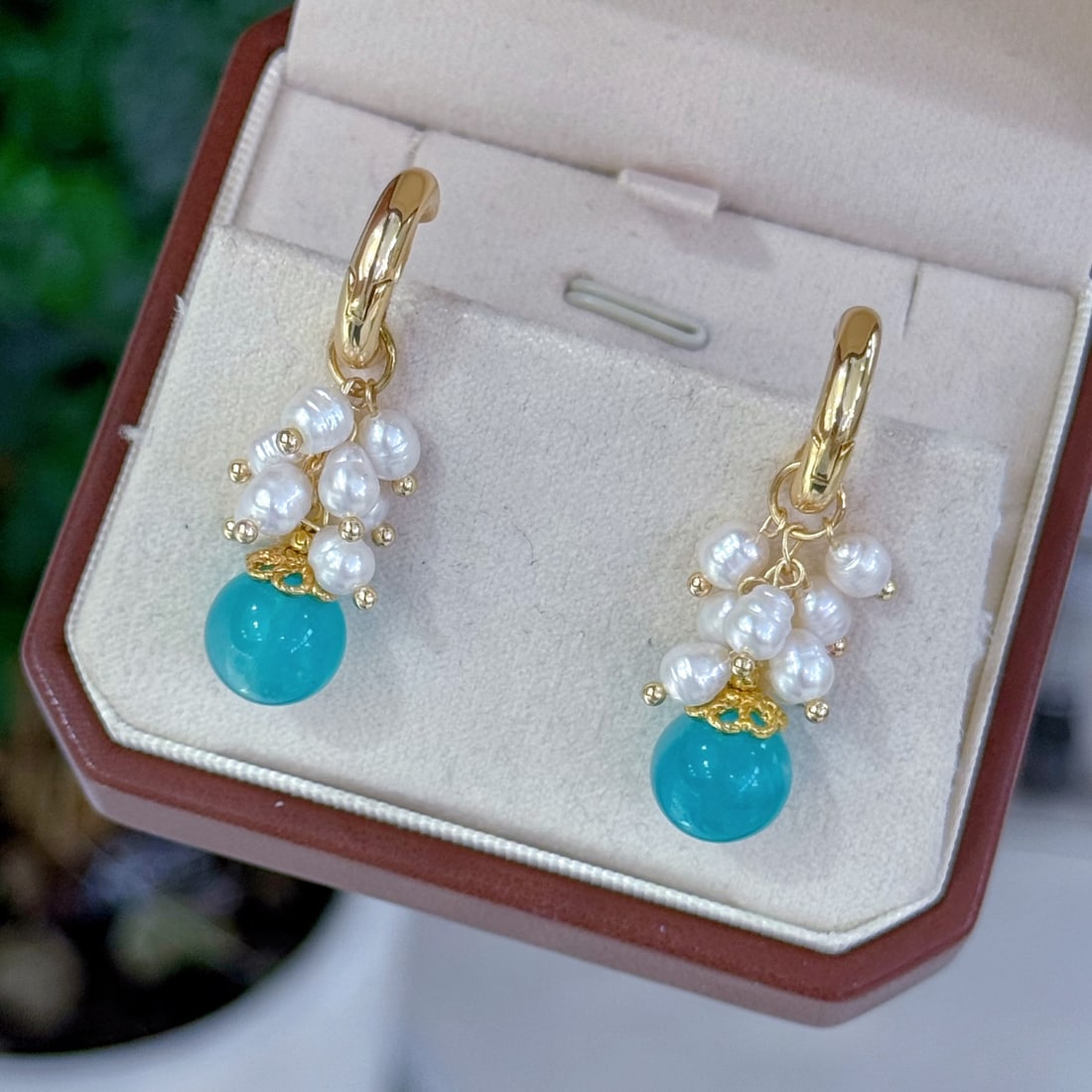 Natural Pearl Crystal Amazonite Earrings - 6
