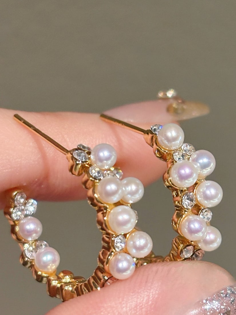 Zircon Freshwater Pearl Earrings - 3
