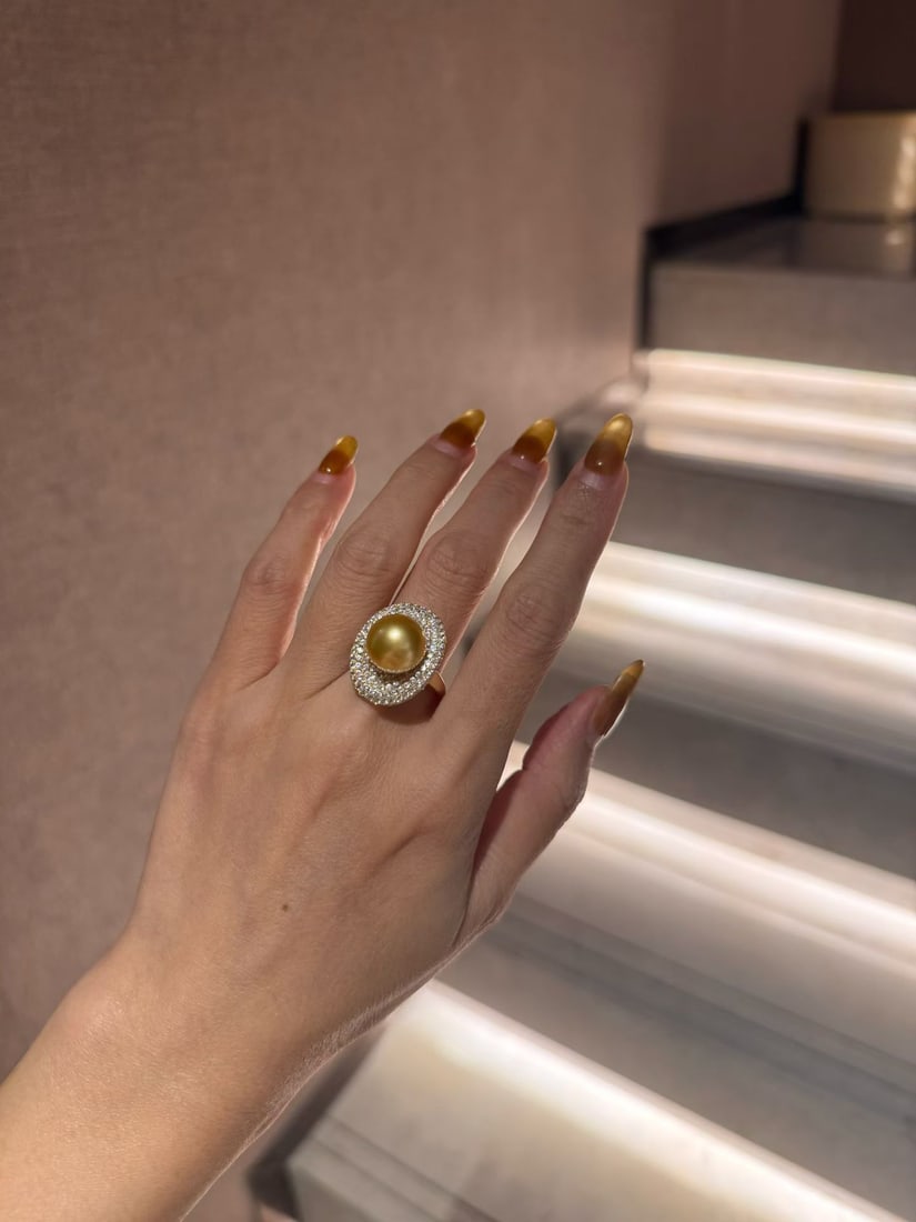 Gold Natural South Sea Pearl Ring - 7
