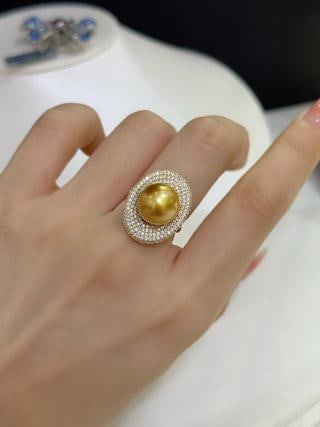 Gold Natural South Sea Pearl Ring - 8