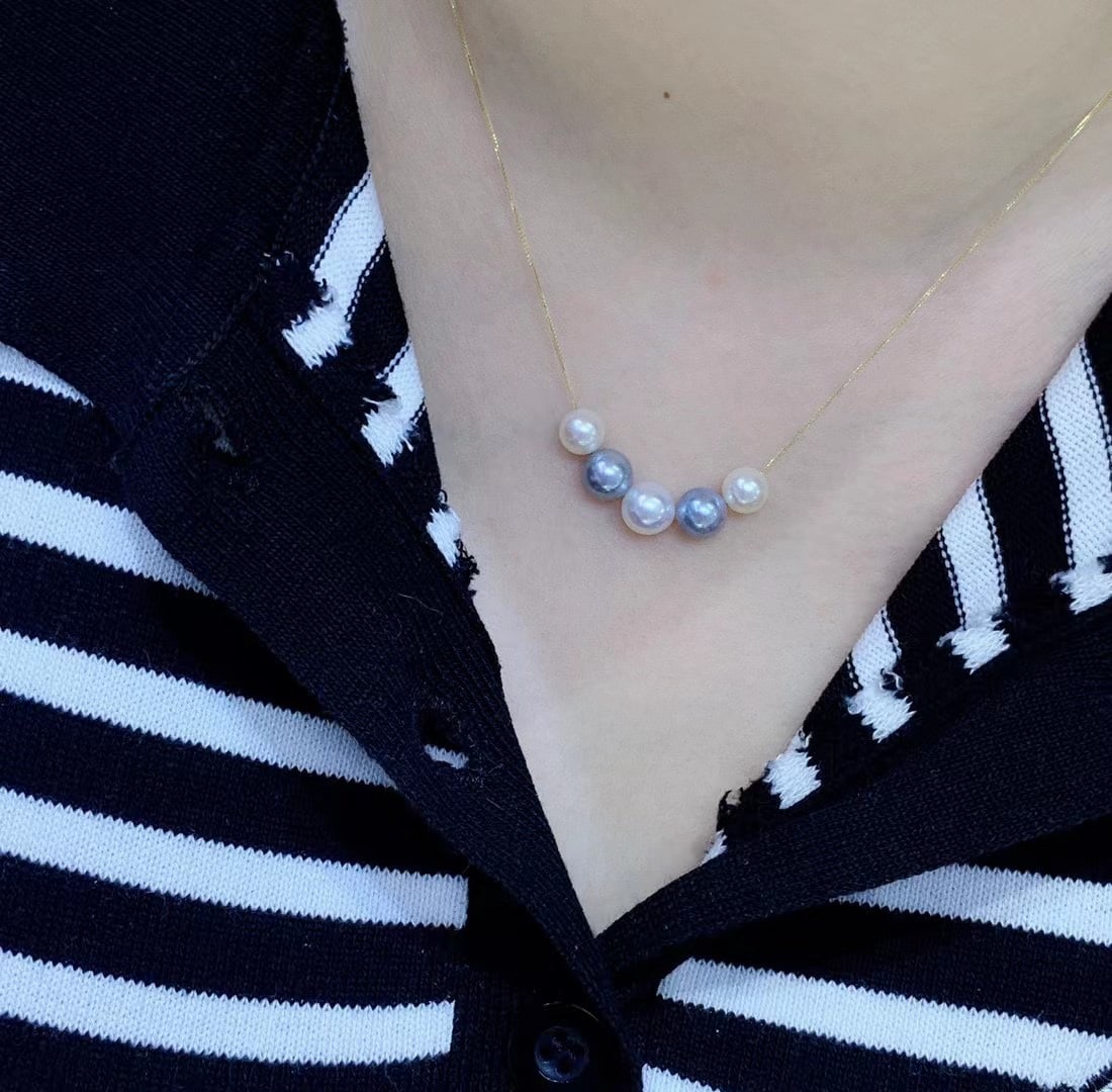 18K Gold High Luster Akoya Pearl Necklace - 6