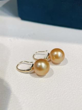 18K Gold Classic Deep Golden Sea Pearl Earrings - 2