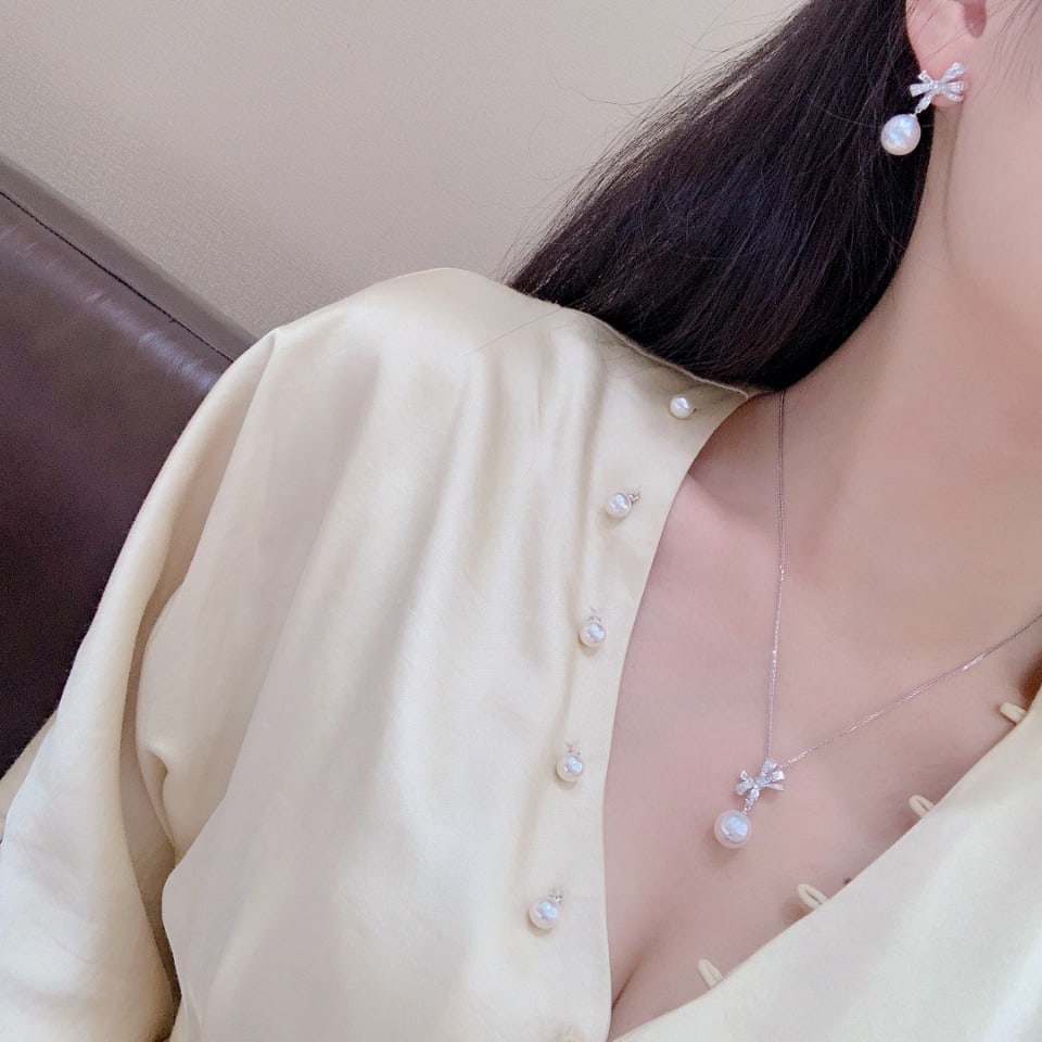 925 Silver Natural Pearl Earring and Pendant Set - 6