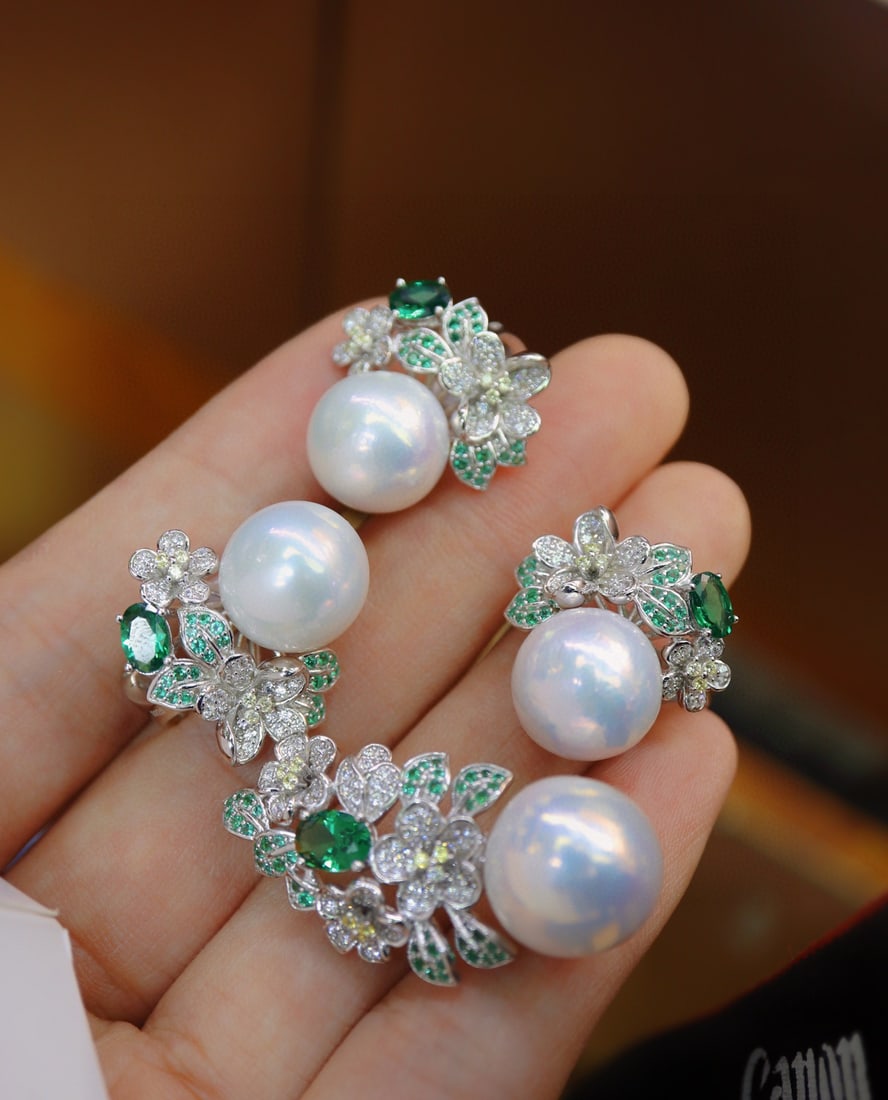 Sterling Silver Natural Pearl Earring Set - 7