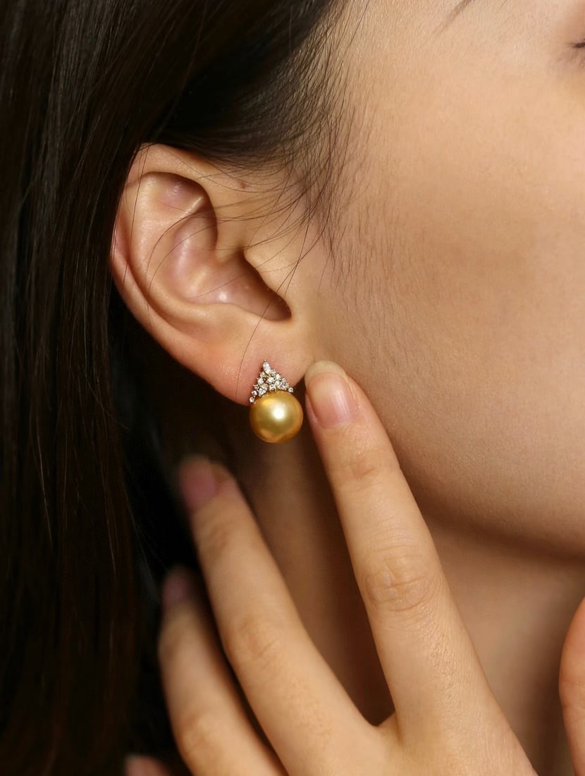 18K Gold South Sea Golden Pearl Earrings - 5