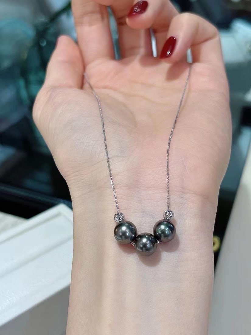 18K White Gold Natural Tahitian Pearl Necklace - 3