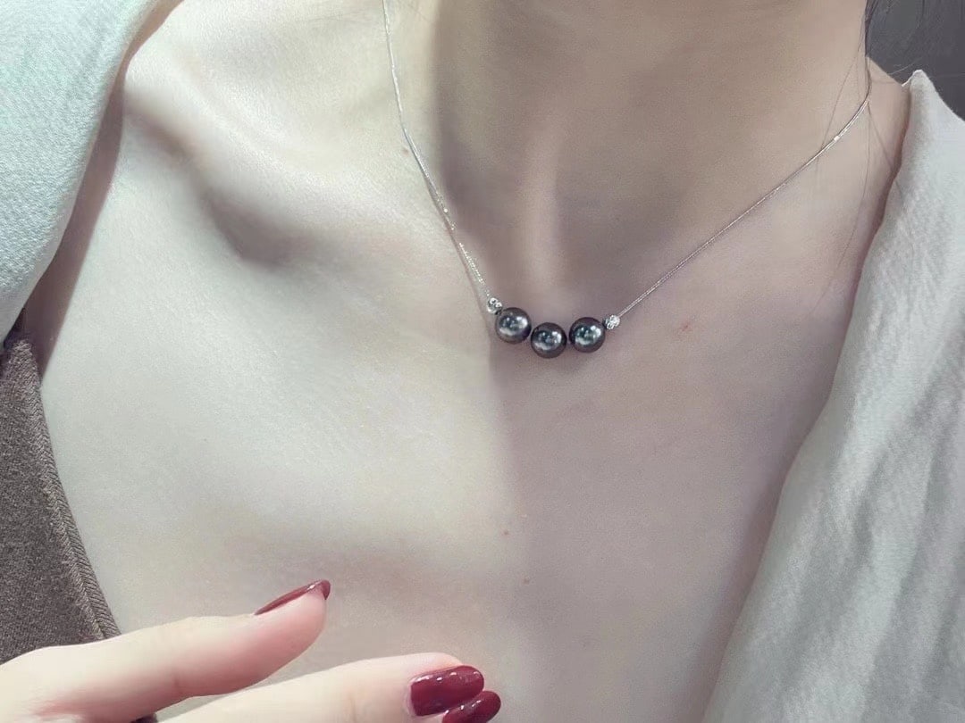 18K White Gold Natural Tahitian Pearl Necklace - 4