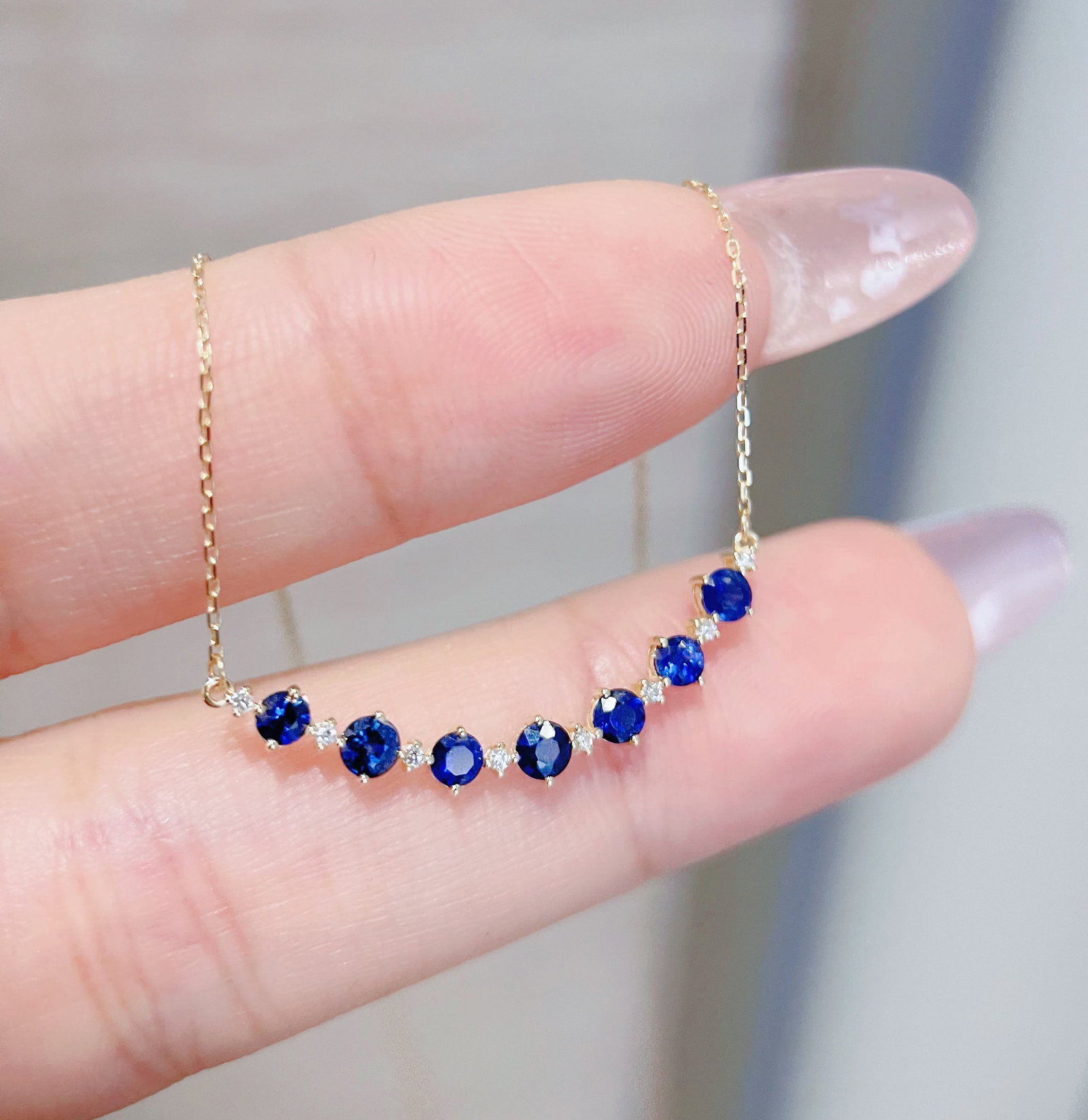 18K Gold Natural Sapphire Necklace - 2