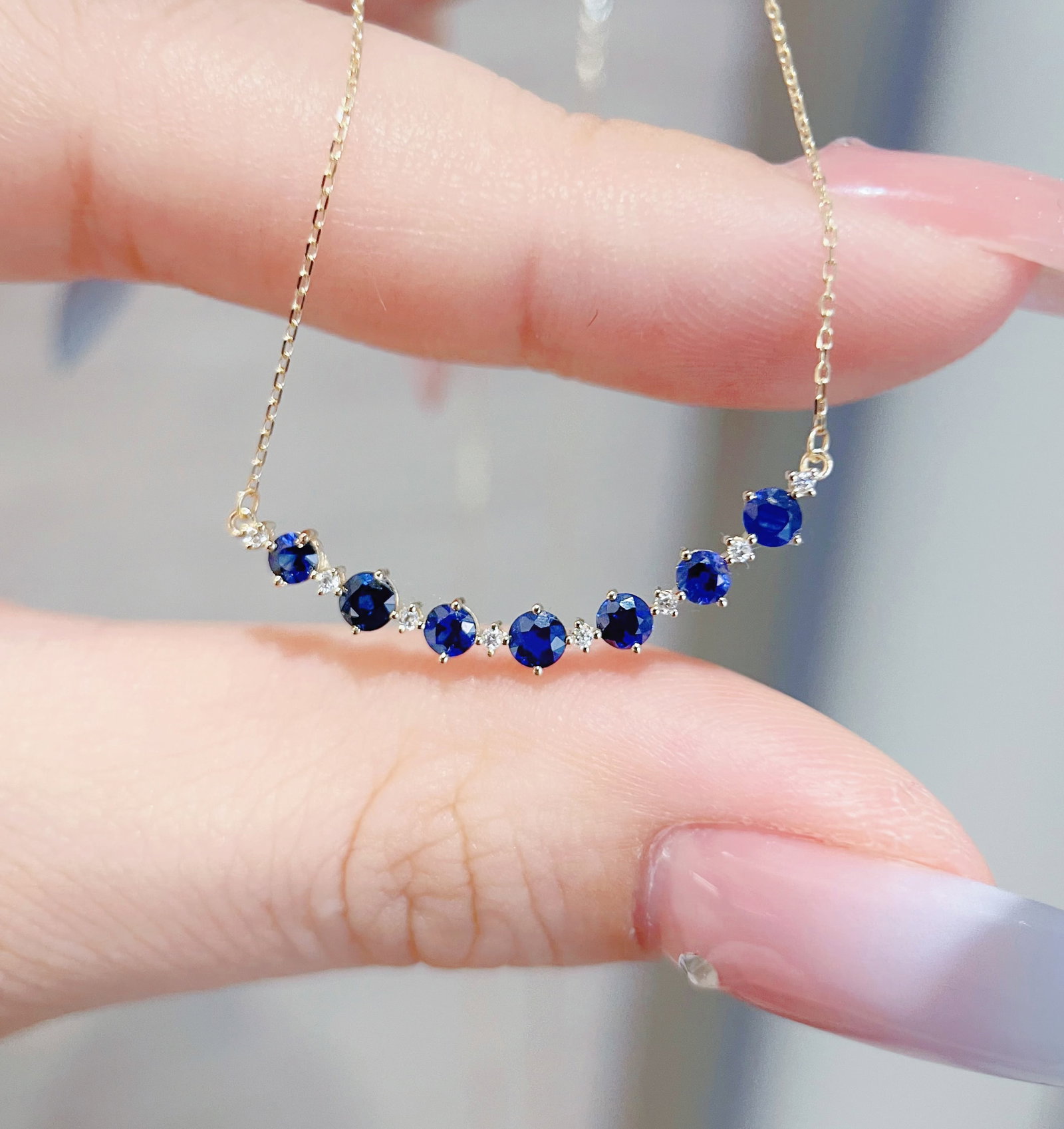 18K Gold Natural Sapphire Necklace - 3
