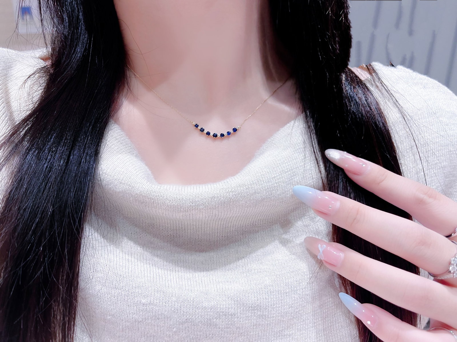18K Gold Natural Sapphire Necklace - 4