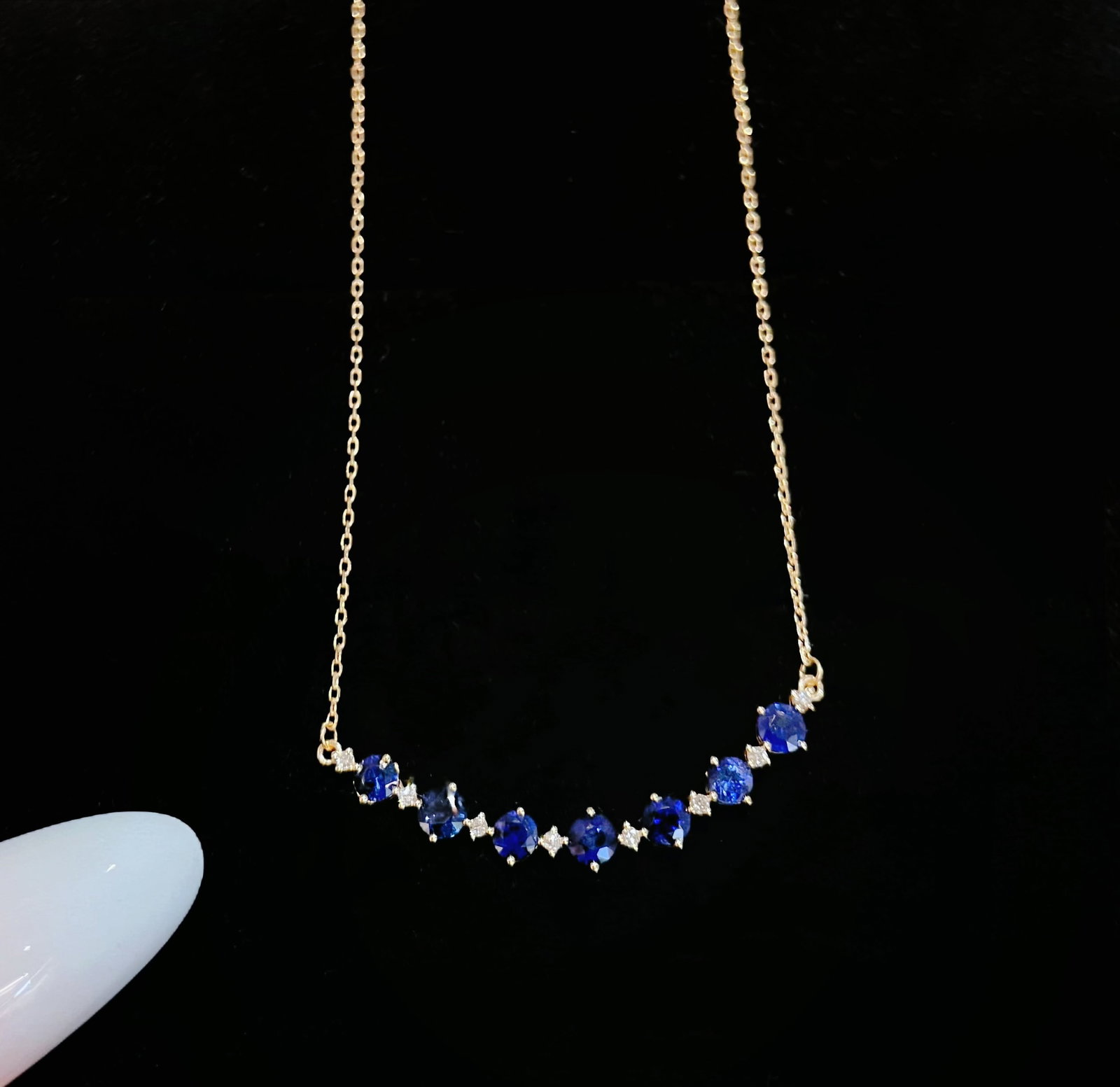18K Gold Natural Sapphire Necklace - 5
