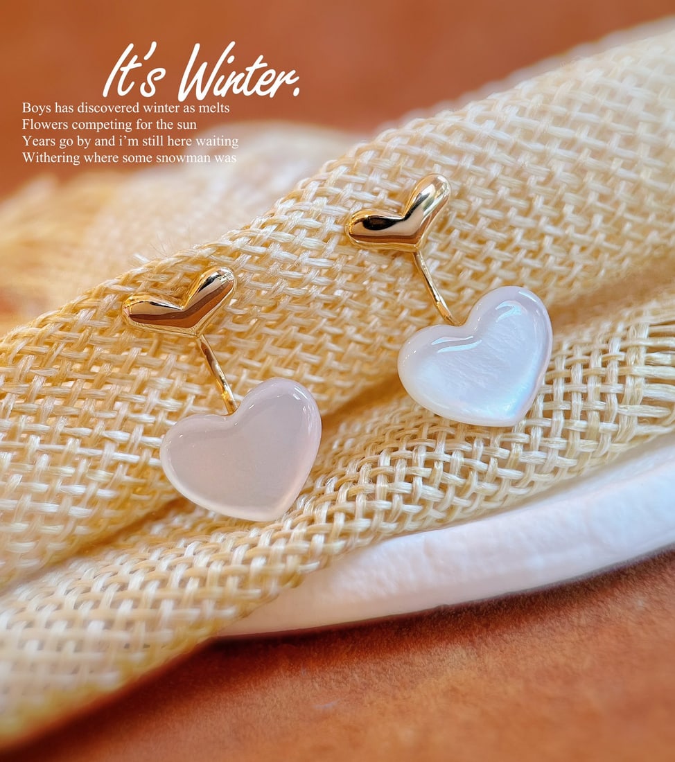 18K Gold Natural White Mother-of-Pearl Earrings - 4
