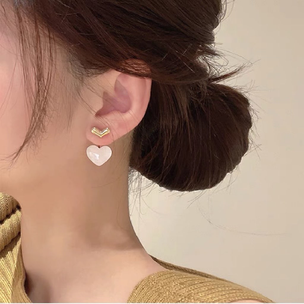 18K Gold Natural White Mother-of-Pearl Earrings - 6