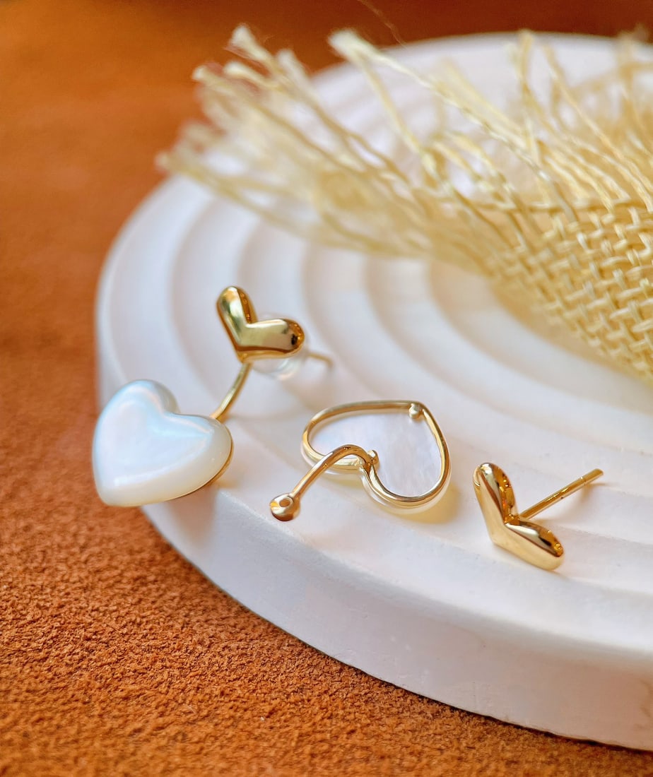 18K Gold Natural White Mother-of-Pearl Earrings - 7