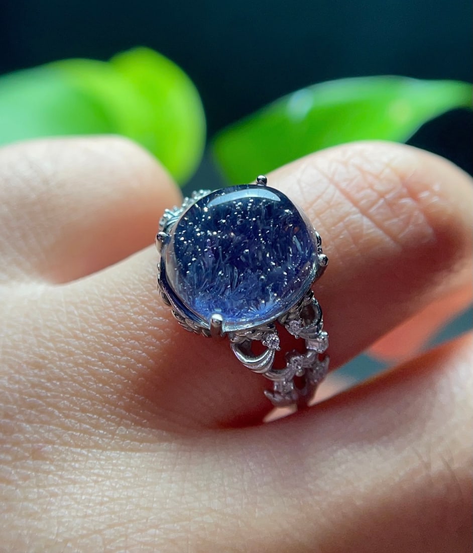 Natural Blue Rutilated Quartz Ring - 6