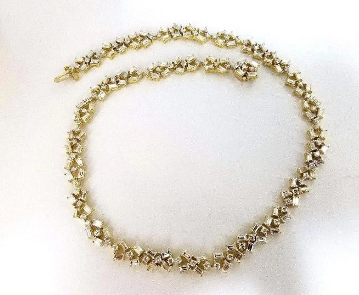 15.00 Carat Diamonds Baguette & Rounds Eternity Riviera Necklace 18kt Ref 12328 - 3