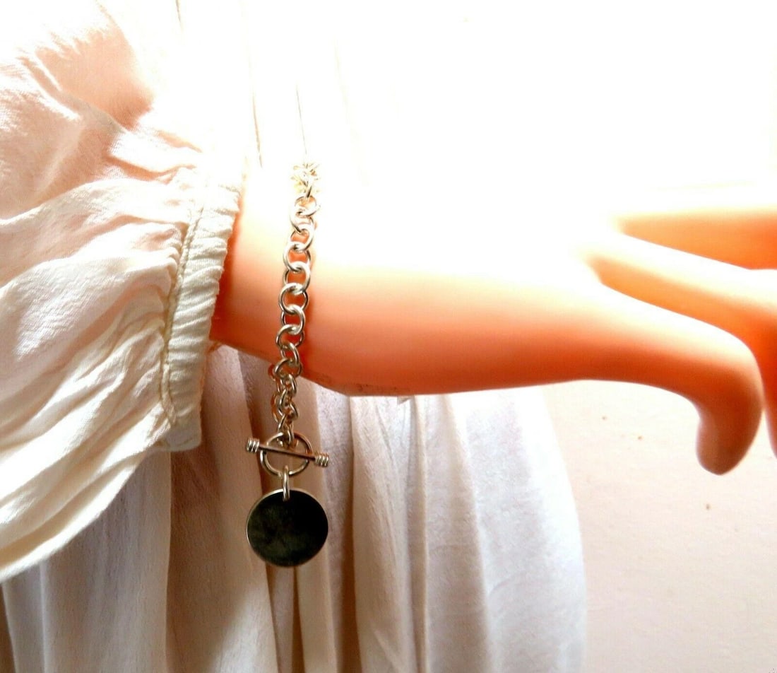 Sterling Silver Disc Toggle Charm Link Bracelet 11394 - 5