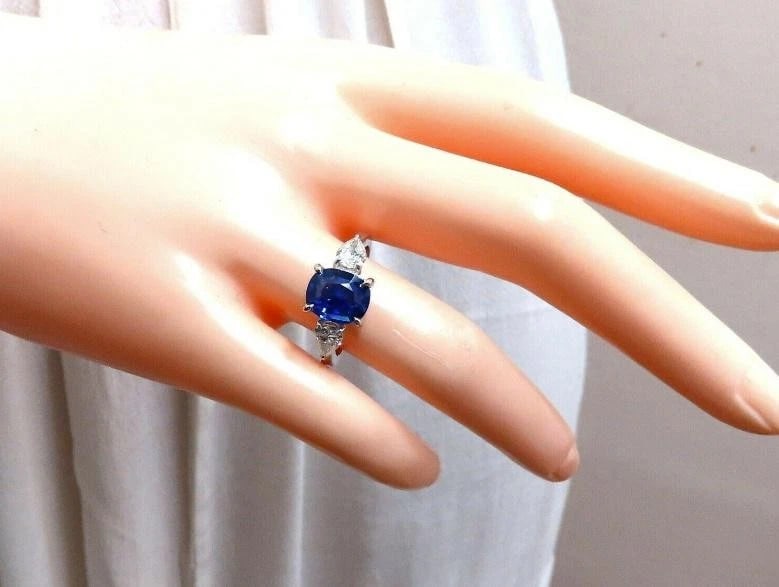 GIA Certified 2.94ct Natural No Heat Blue Sapphire Diamonds Ring 14kt #12347 - 5