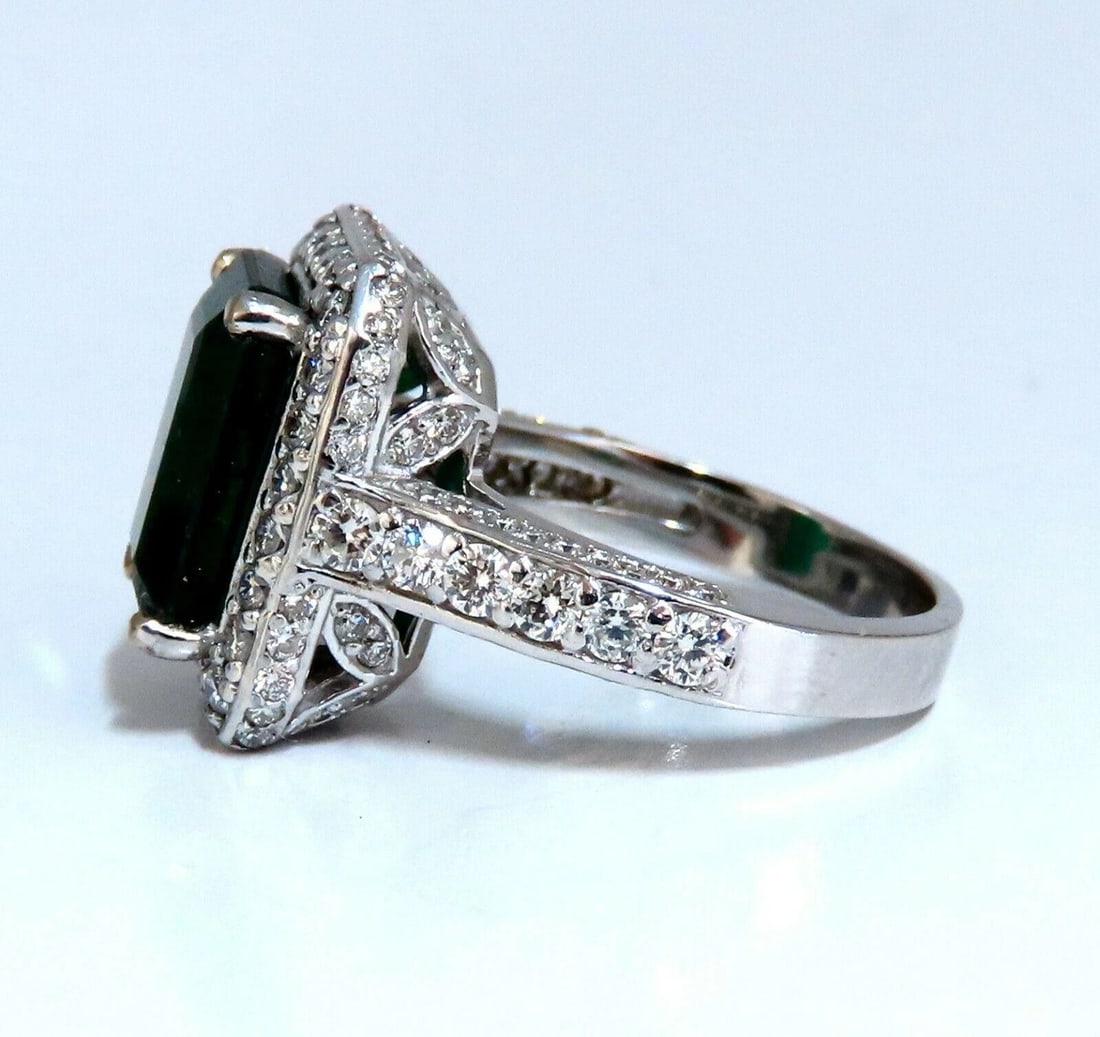5.52ct Natural Vivid Green Emerald Diamonds Ring 14kt Mod Halo Bead Set 11179 - 3