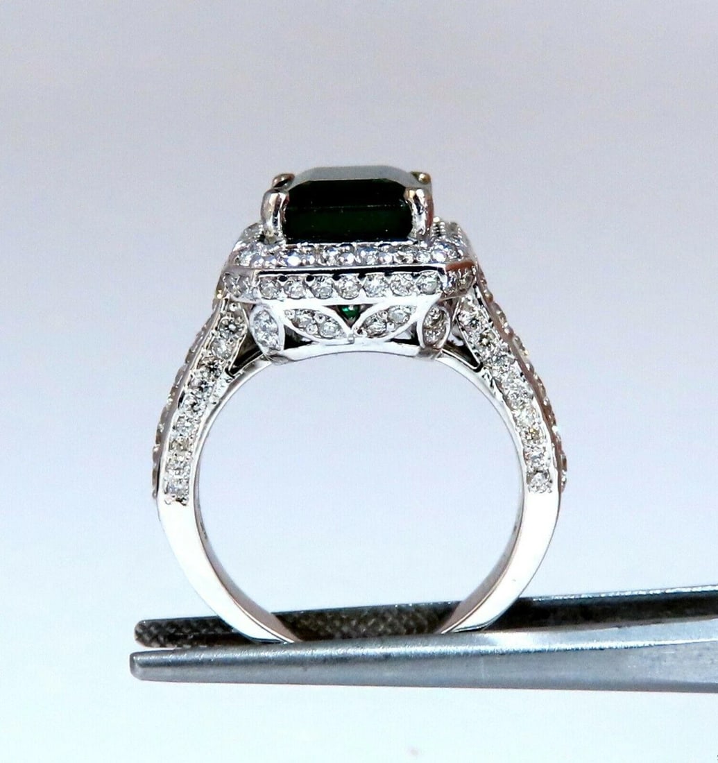5.52ct Natural Vivid Green Emerald Diamonds Ring 14kt Mod Halo Bead Set 11179 - 4