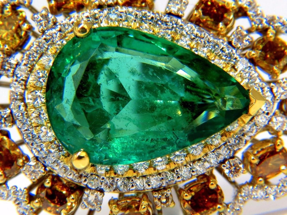 GIA 12.77CT NATURAL EMERALD DIAMONDS RING 18KT VIVID GREEN 10345 - 5