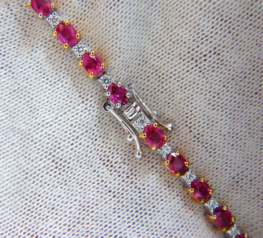 6.88ct bright red natural ruby diamond alternating tennis bracelet 14kt 10496 - 2