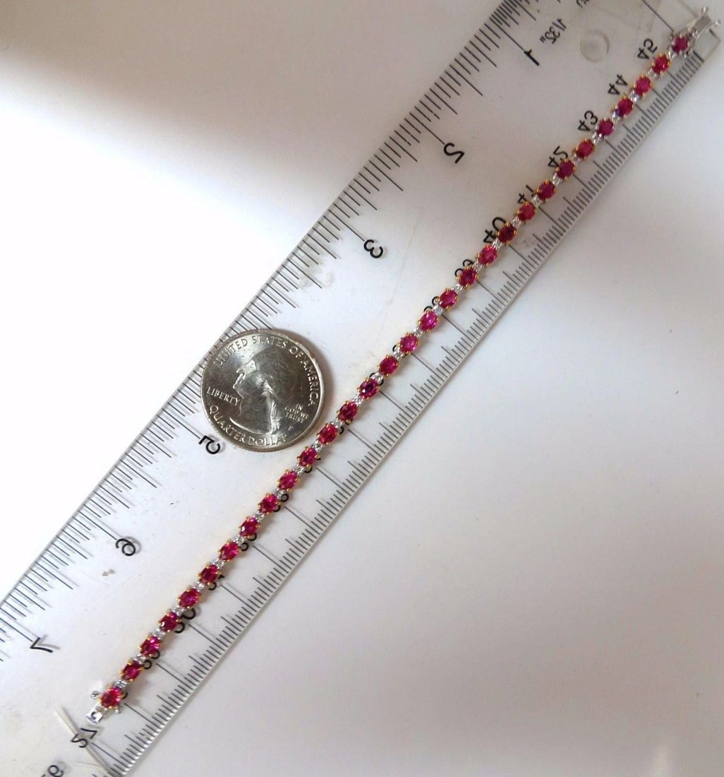 6.88ct bright red natural ruby diamond alternating tennis bracelet 14kt 10496 - 5