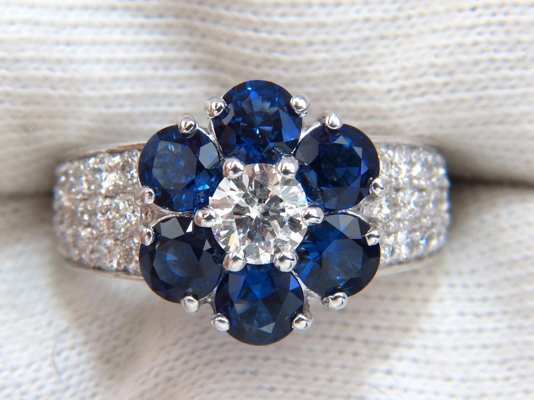 3.96ct natural sapphires diamond cluster ring 14kt royal blue floretta 10631 - 5