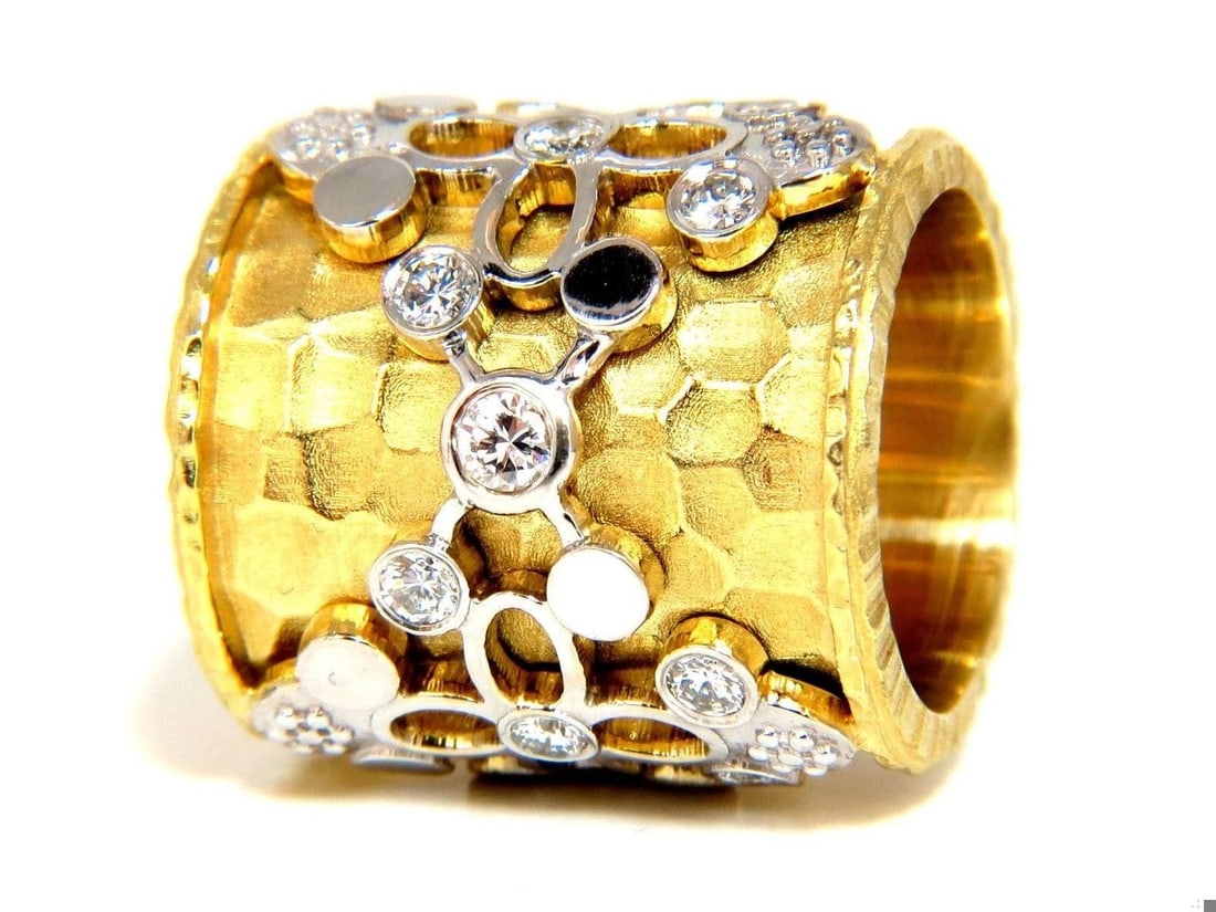 1.10CT 14KT NATURAL DIAMONDS SPANISH GOTH DECO REVIVAL HAMMERED BAND 10030 - 5
