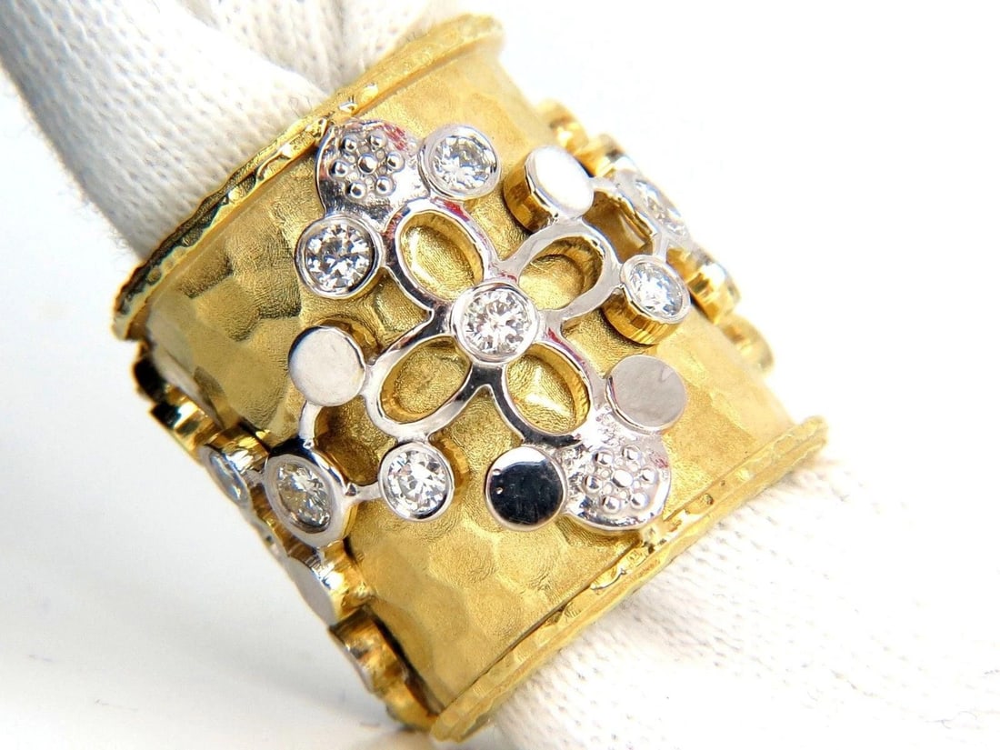 1.10CT 14KT NATURAL DIAMONDS SPANISH GOTH DECO REVIVAL HAMMERED BAND 10030 - 8