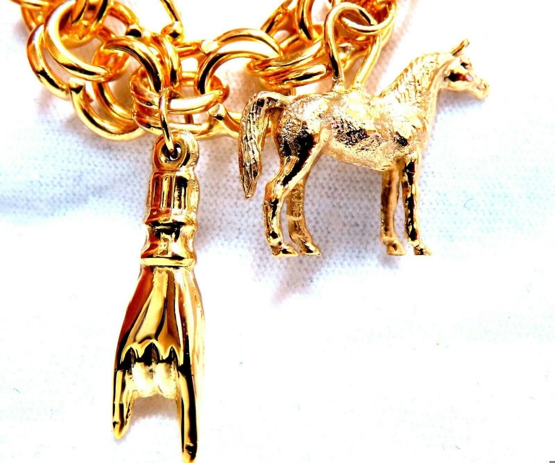 Eight Charms Link Bracelet 14kt gold 7 inch 43gm - 3