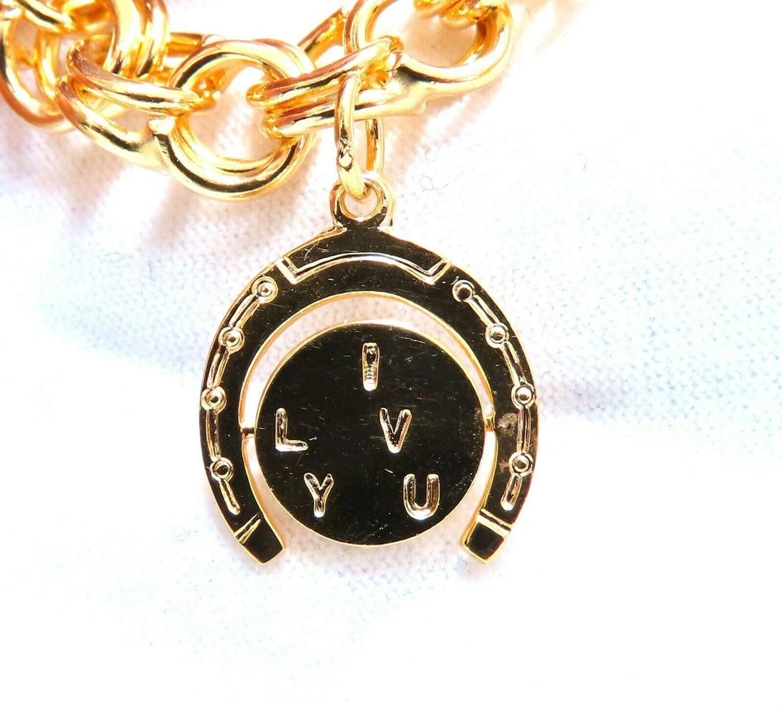 Eight Charms Link Bracelet 14kt gold 7 inch 43gm - 8