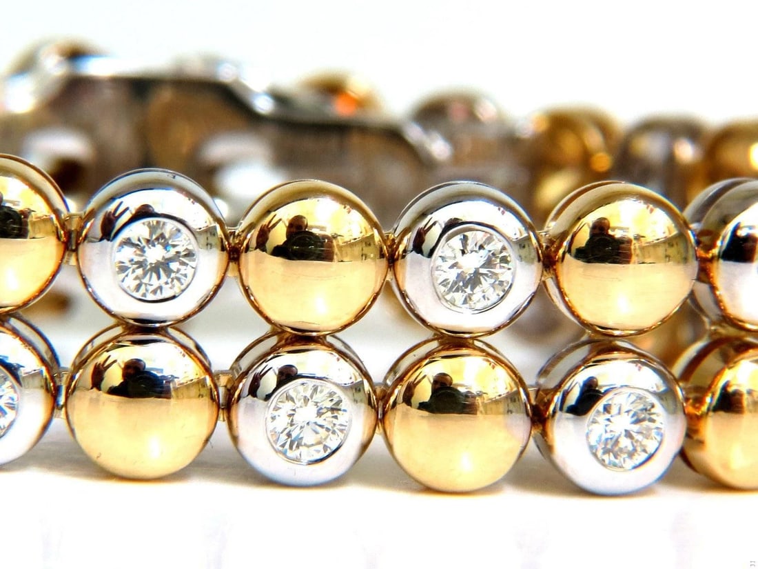 5.00CT 18KT DIAMONDS ROUNDS TWO TONED DOMED LINK BRACELET G/VS RARE - 2