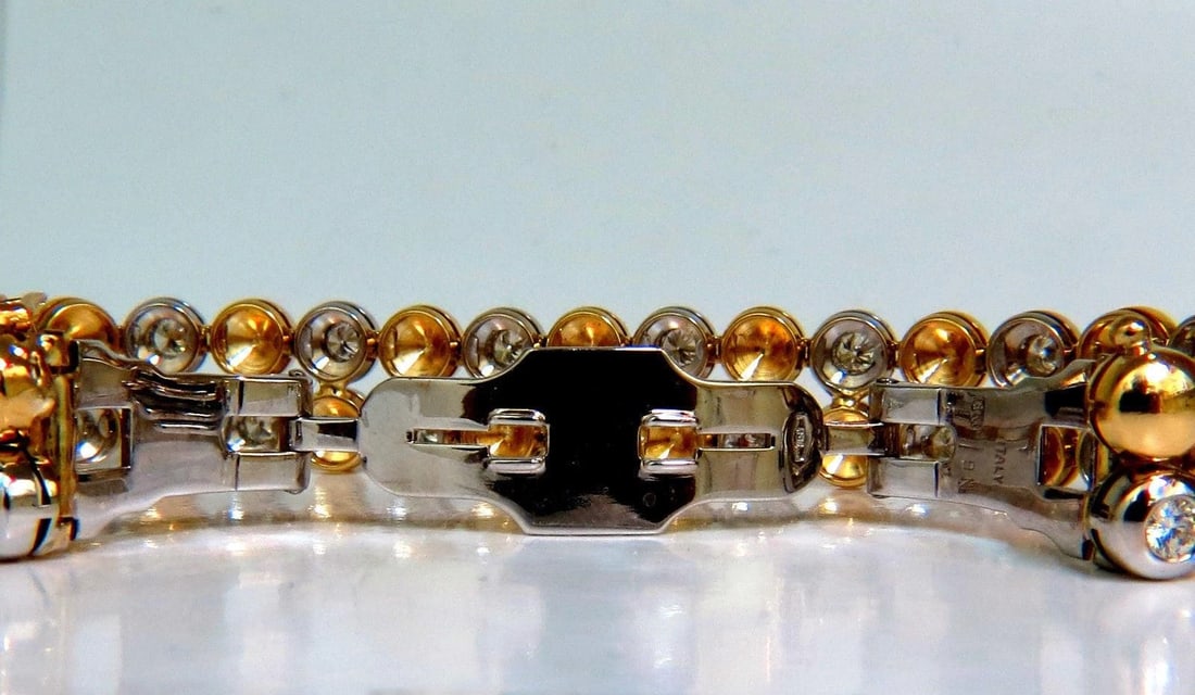 5.00CT 18KT DIAMONDS ROUNDS TWO TONED DOMED LINK BRACELET G/VS RARE - 7