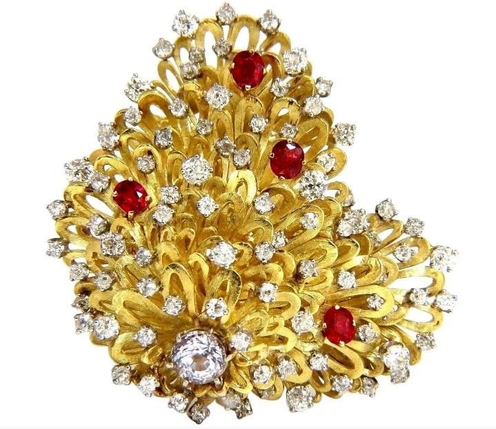 Erwin Pearl 8.00 Carat Natural Diamonds and Red Spinel Brooch 18Kt Ref 12332 (1 of 7)