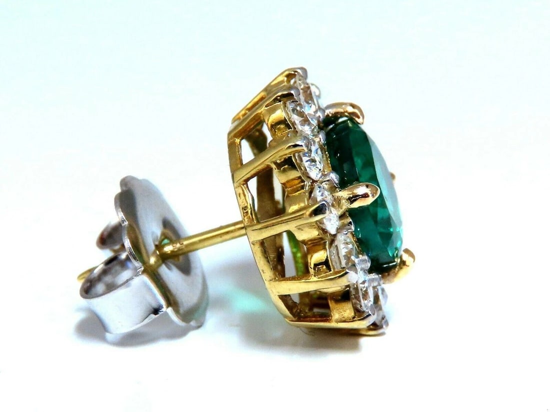 GIA Certified 4.78ct Natural Round Emerald Diamond Earrings 14kt 11031 - 6