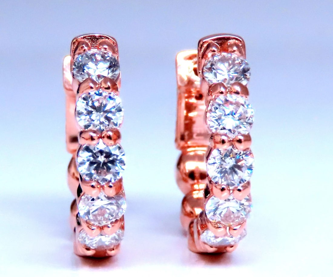 Natural Diamonds Quarter Sized 1.98ct 14kt Rose Gold 12377: Title: Natural Diamonds Quarter Sized 1.98ct 14kt Rose Gold 12377 $2,500.00 PRODUCT DESCRIPTION 1.98ct Natural Round diamond hoop earrings. Modern and functional button release closure. G-color Vs-2
