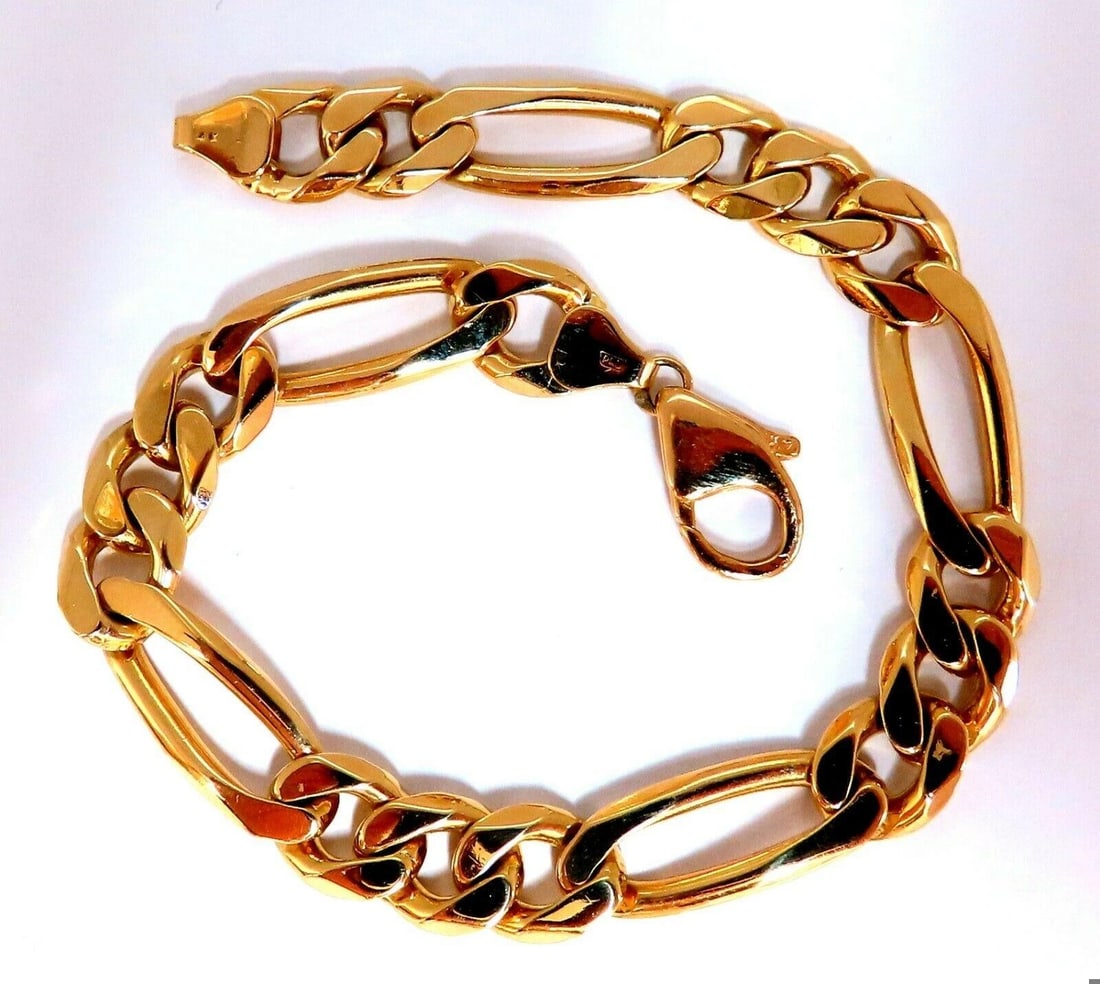 Figaro Link 14kt Gold Bracelet 8.5 inch 8.7mm 29 Gram Unisex 11090 (1 of 4)