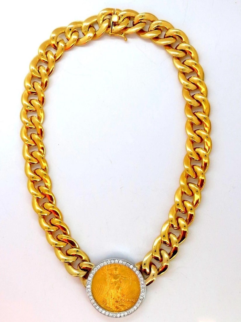 1908 LIBERTY FINE GOLD COIN 2.00CT DIAMONDS LINK NECKLACE 10286 - 7