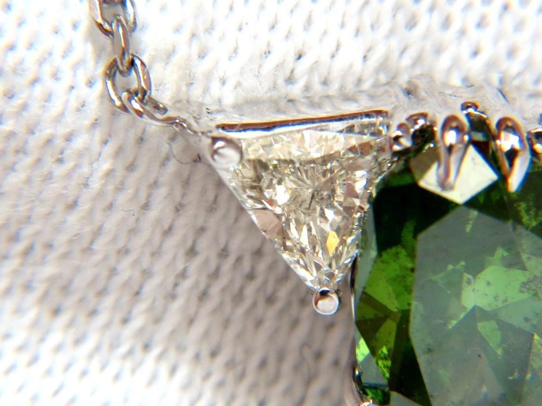 3.26CT ENHANCED FANCY COLOR GREEN DIAMOND NECKLACE SIDE TRILLIANTS 14KT 10035 - 5