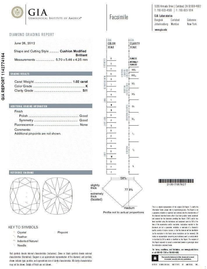 GIA Certified 1.20ct natural cushion cut diamonds ring 14kt 10024 - 5