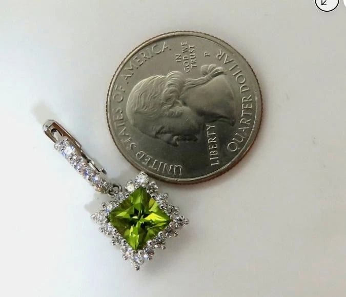 3.68ct Natural Peridot 1.36ct Diamond Dangle Earrings 14 Karat - 4