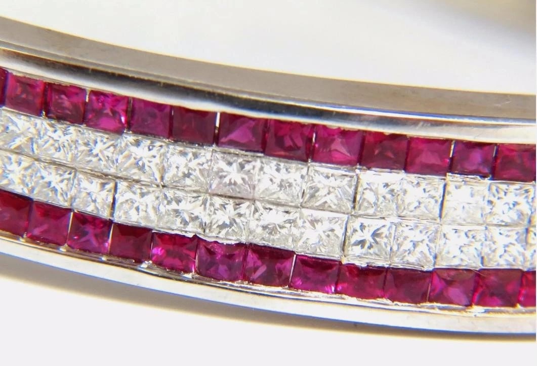 5.30ct natural princess cut ruby diamonds bangle bracelet 18kt gold 12242 - 8