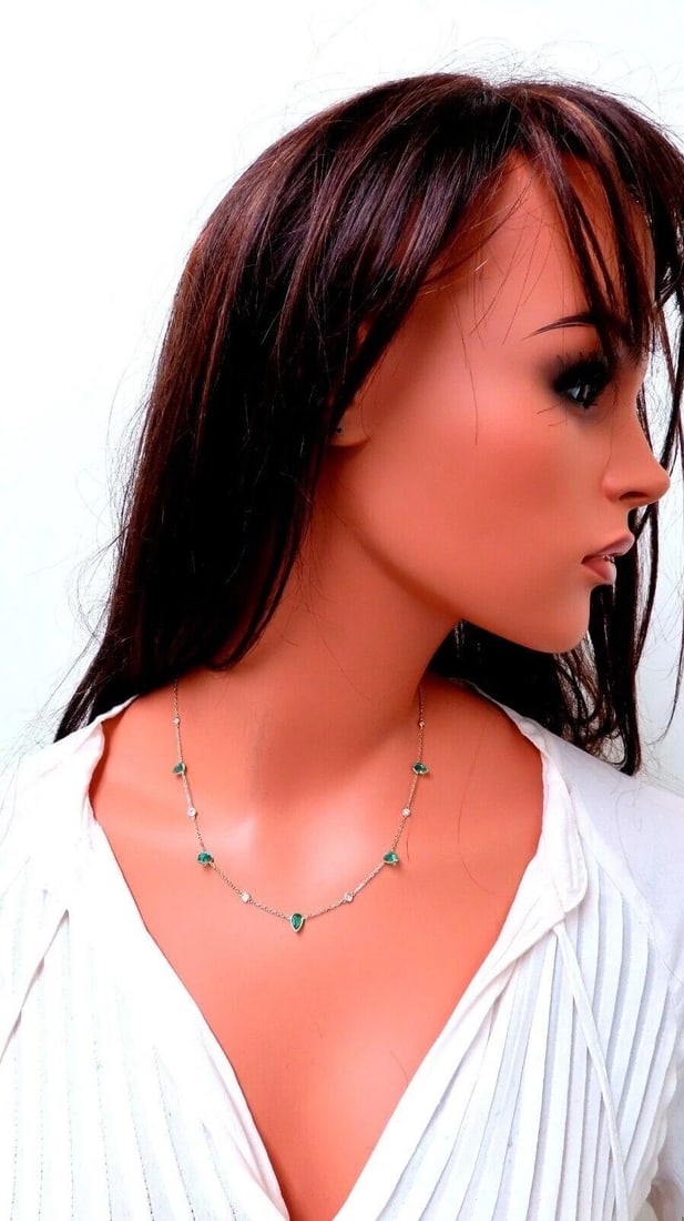 2.70ct. Natural Pear Emeralds Diamonds Yard Necklace 14kt - 3