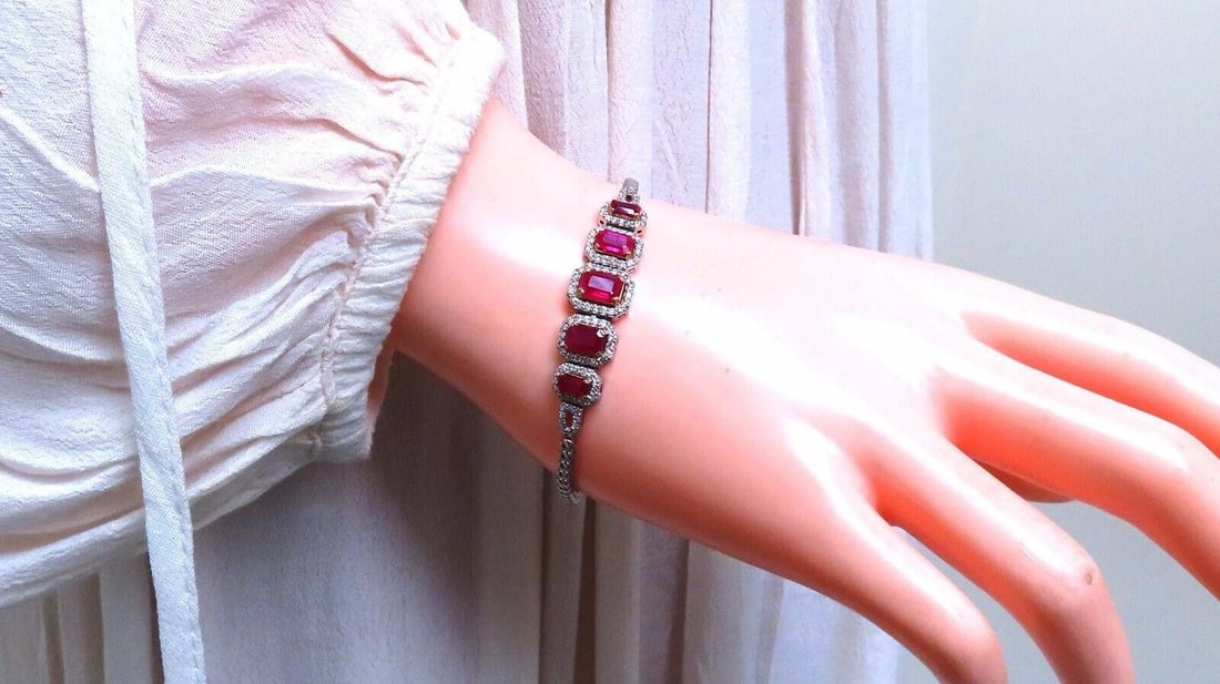 3.33ct natural ruby diamonds bracelet 14kt Gold Five Stage - 2