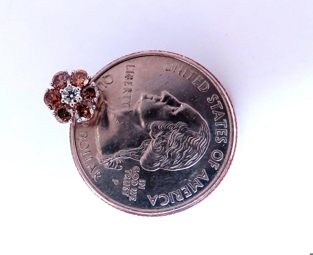 1.30ct. natural round diamond cluster earrings 14 karat Fancy Browns - 2